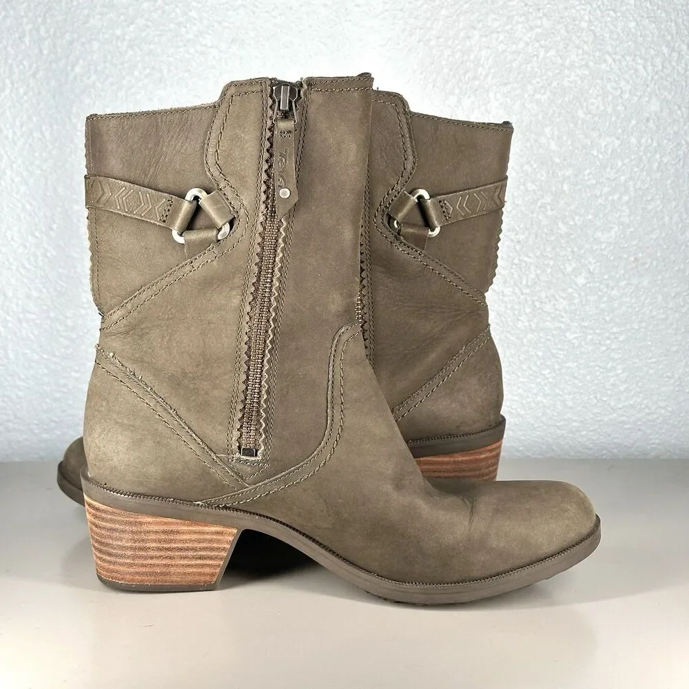 TEVA FOXY MID CALF Women’s Size 8 Boots Leather Olive Green Zipper - Picture 5 of 13